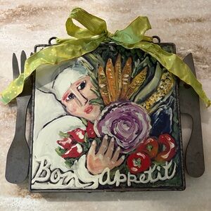 NANCY THOMAS Bon Appetit art kitchen  1994 vintage fork knife